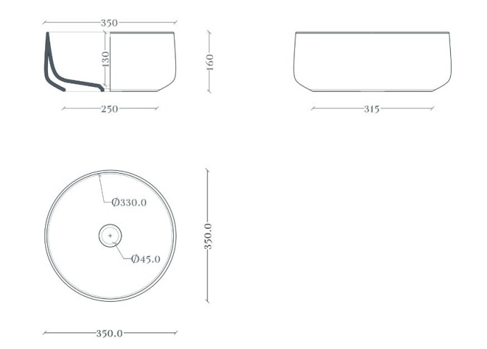 Раковина накладная d35 см, белый/покрытие Saniglaze, Art Ceram Cognac арт. COL004 01 34