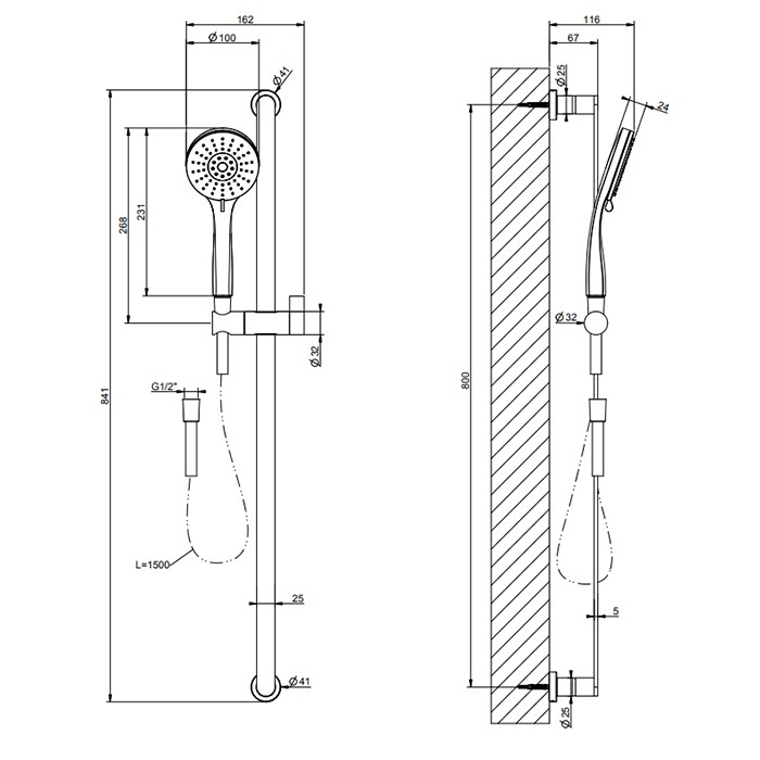 Gessi Душевой гарнитур, с ручным душем, на 3 позиции, шланг 1,5м, Emporio shower, 47243#031 цвет: хром