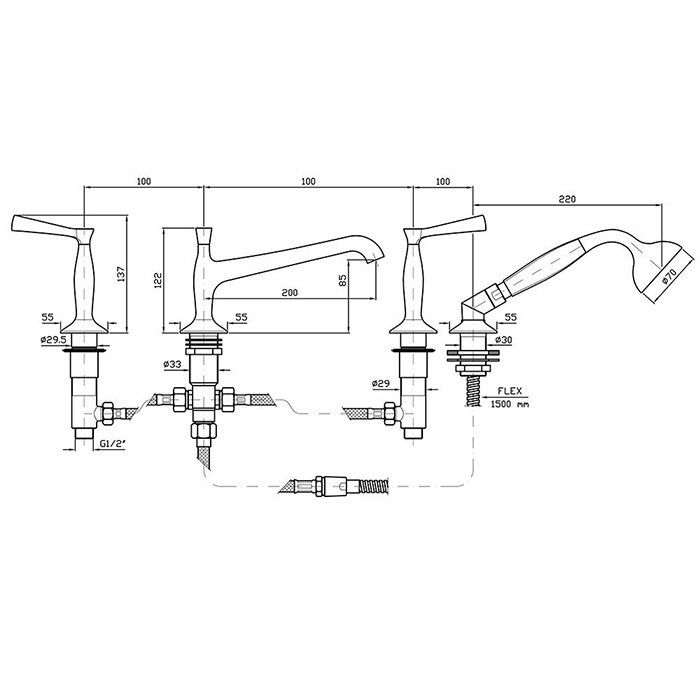 Zucchetti смеситель на борт ванный, на 4 отв., с ручным душем, ручка: рычаг, bellagio, золото арт. zb2441.c40