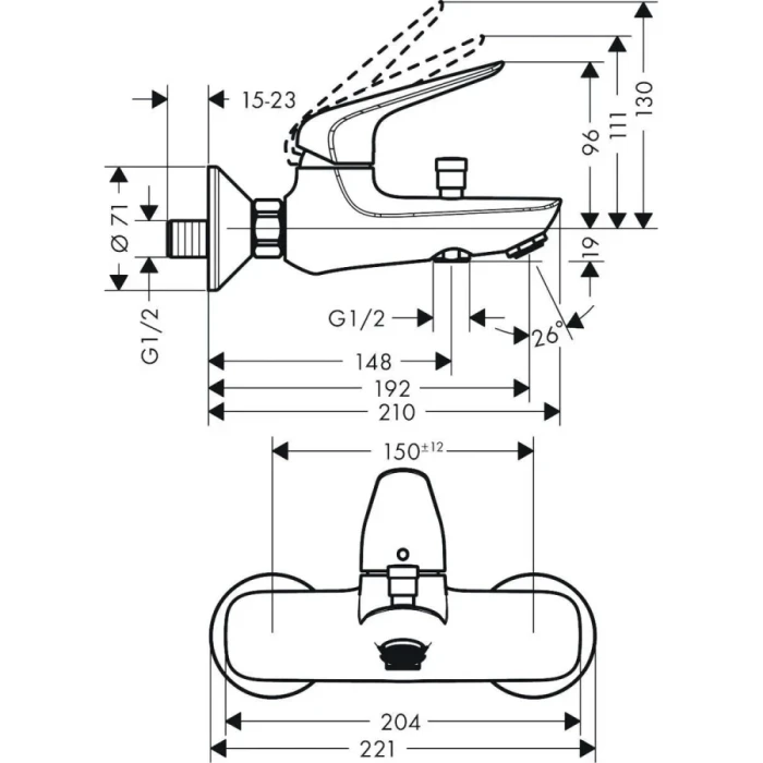 Hansgrohe смеситель для ванны, Novus, хром арт. 71042000