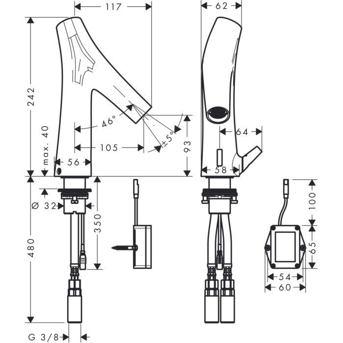 AXOR электронный смеситель питание от батареек, Starck Organic, золото арт. 12171250