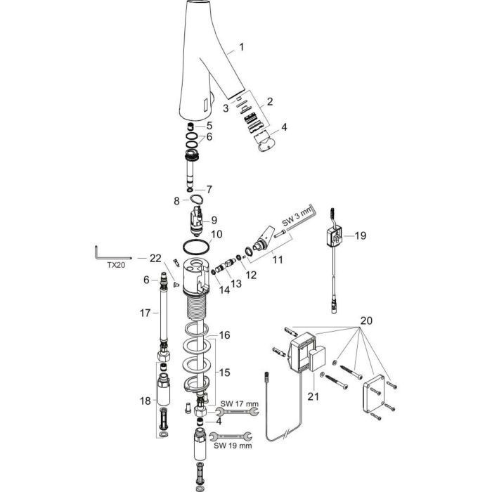 AXOR электронный смеситель питание от батареек, Starck Organic, золото арт. 12171250