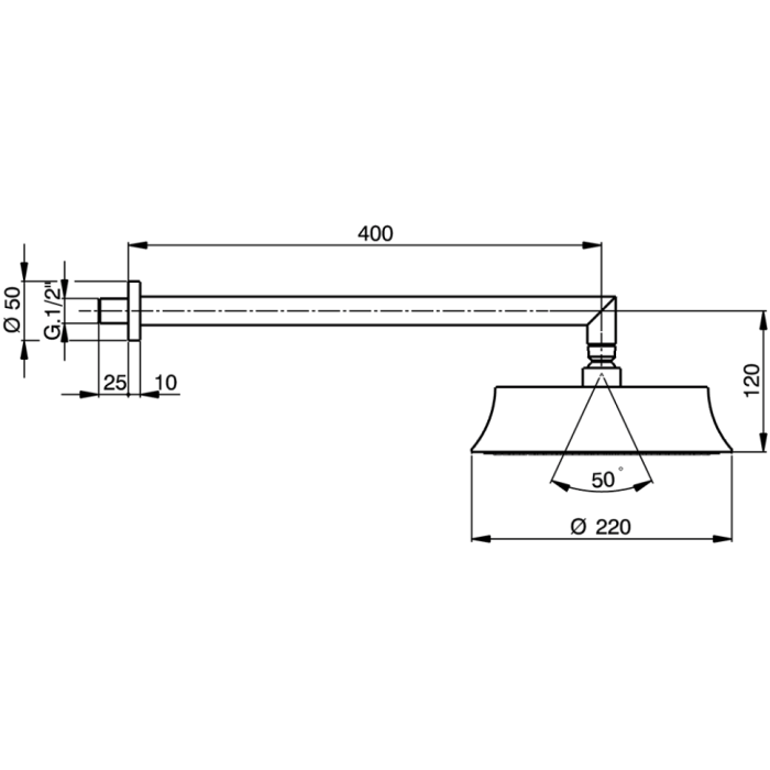 Cisal верхний душ d200 мм с настенным держателем l400 мм ds0136007e cherie, цвет: розовое золото