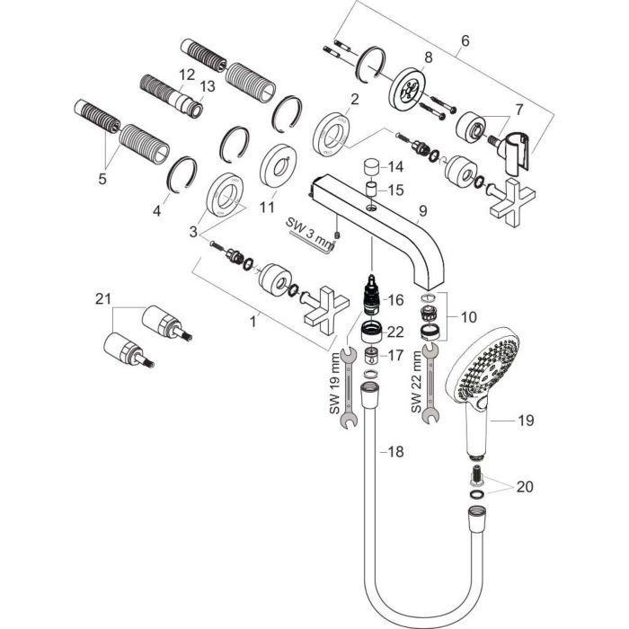 AXOR смеситель для ванны, на 3 отверстия, настенный, Citterio, шлифованная медь арт. 39447950