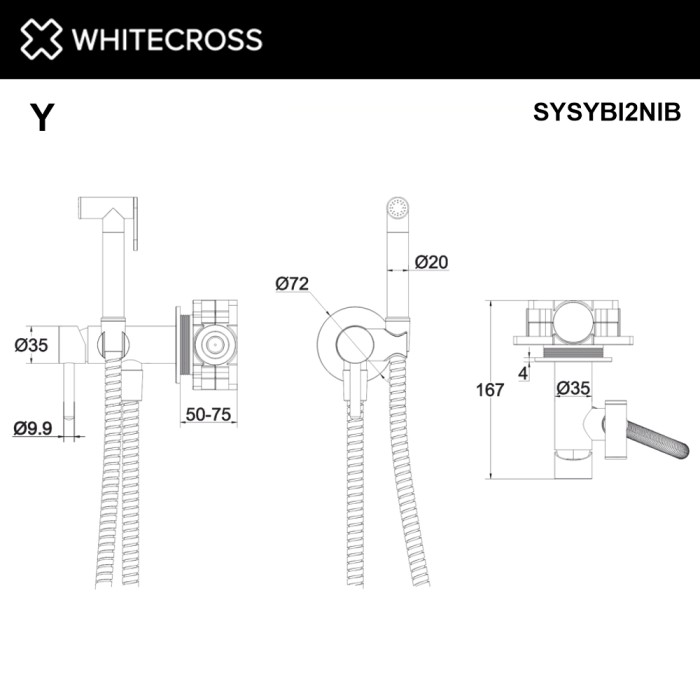 Система для биде скрытого монтажа, Whitecross Y brushed nickel, брашированный никель арт. SYSYBI2NIB