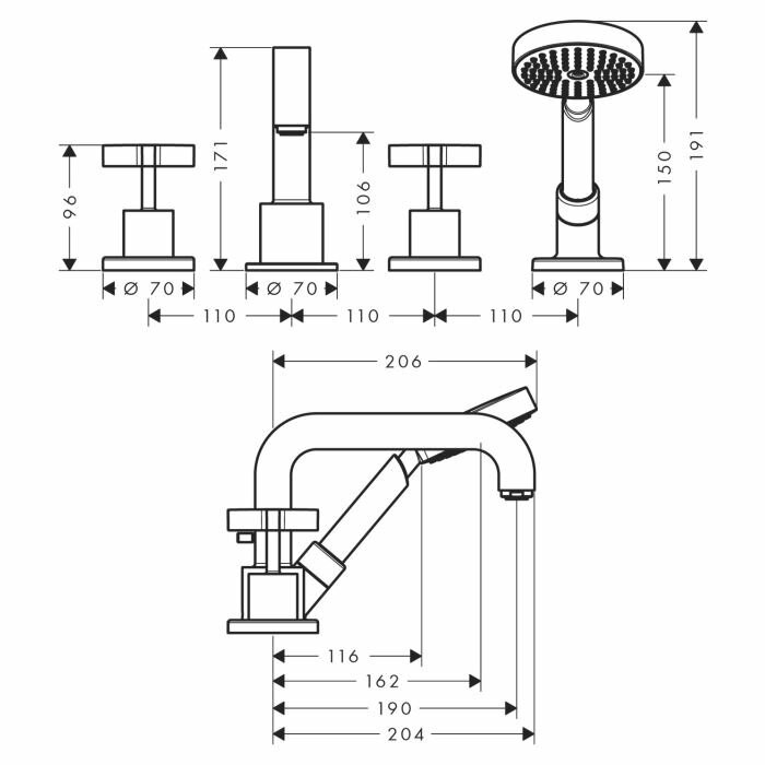 AXOR смеситель на край ванны, Citterio, хром арт. 39445000