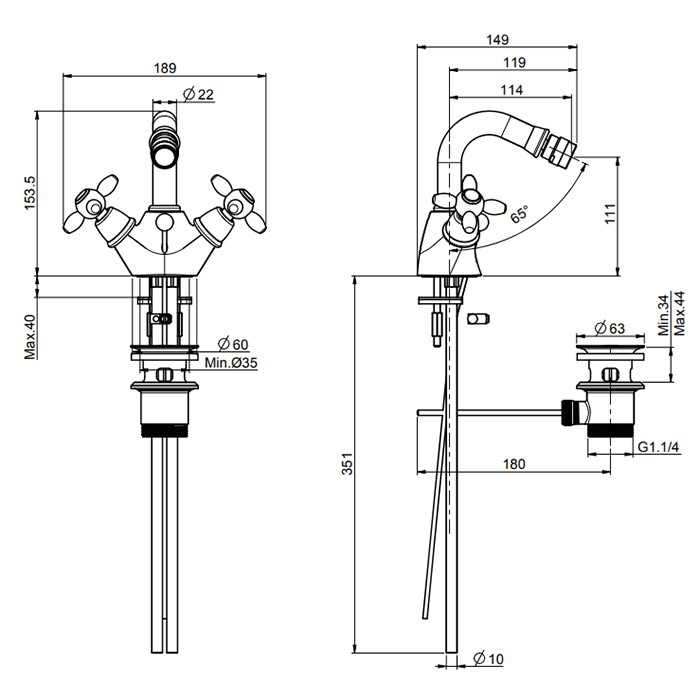Fima Carlo Frattini смеситель для биде, на 1 отв., с донным клапаном, olivia, золото арт. f5022or