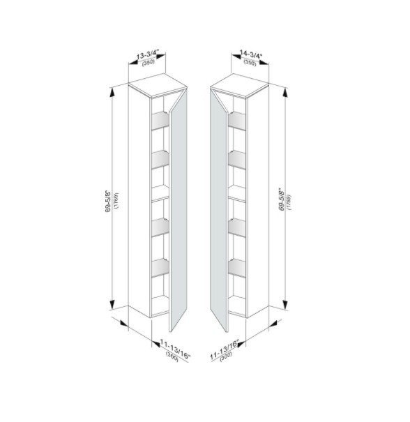 Keuco шкаф высокий подвесной петли слева, 4 стеклянные полки, edition 400, антрацит арт. 31730 710001