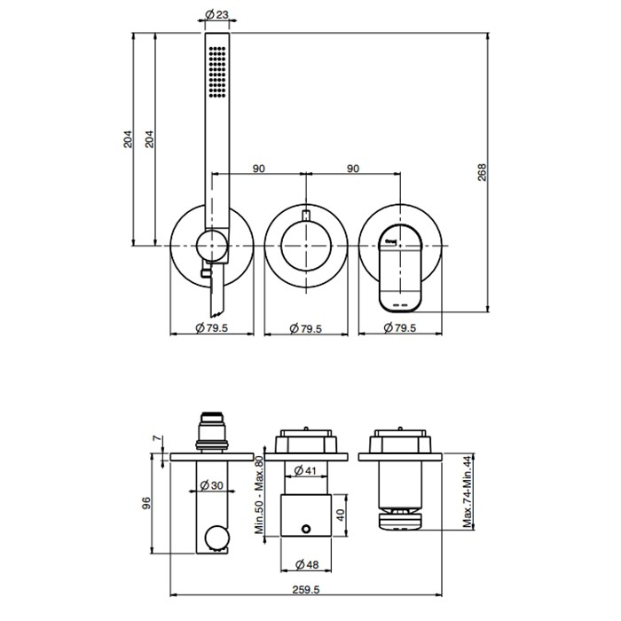 Fima Carlo Frattini смеситель для душа, встраиваемый, с ручным душем, с переключатем на 2 выхода, flo, золото арт. f3819wx8or