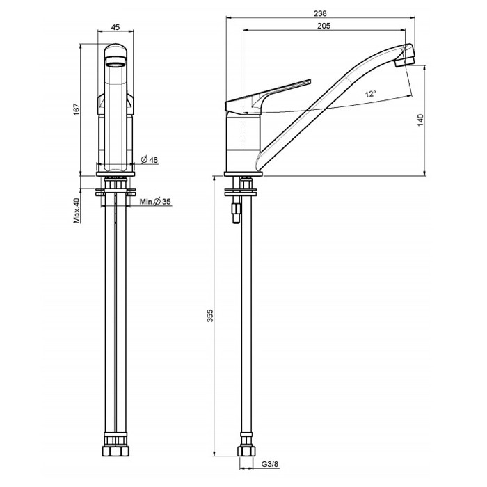 Fima Carlo Frattini смеситель для кухни с двумя гибкими шлангами 370мм, kitchen, хром арт. f3767cr