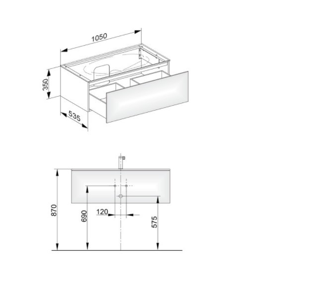 Keuco тумба подвесная под раковину edition 1050 мм х 350 мм, с одним выдвижным фронтом, edition 11, антрацит арт. 31351 110000