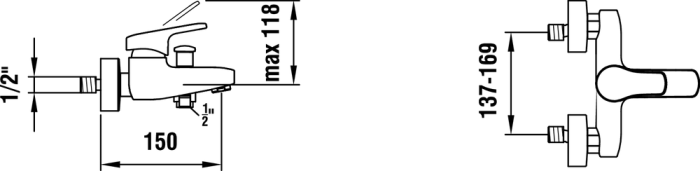 LAUFEN однорычажный смеситель для ванны с гибким душевым шлангом 1500 мм и ручным душем, CITYPRO - 3.2195.7.004.131.1