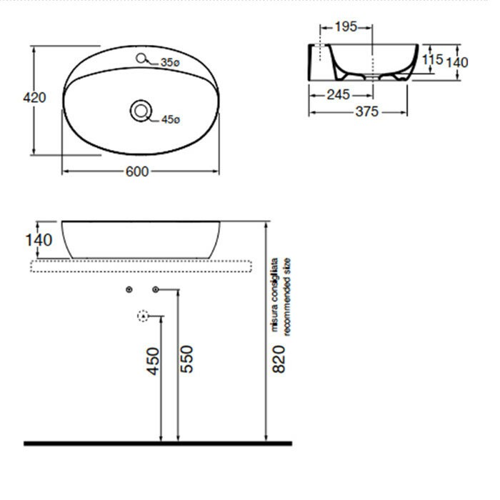Azzurra Раковина черный 42x60 Elegance, ELLA060420CMCA*1 цвет: черный