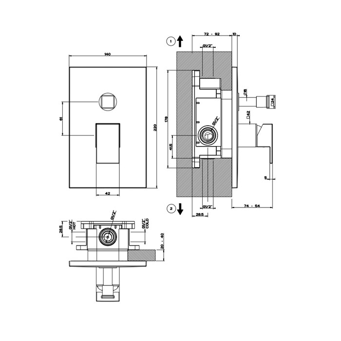 Gessi Смеситель, встраиваемый, термостатический с автоматическим переключателем ванна/душ, Rettangolo, 44604#299 цвет: black xl
