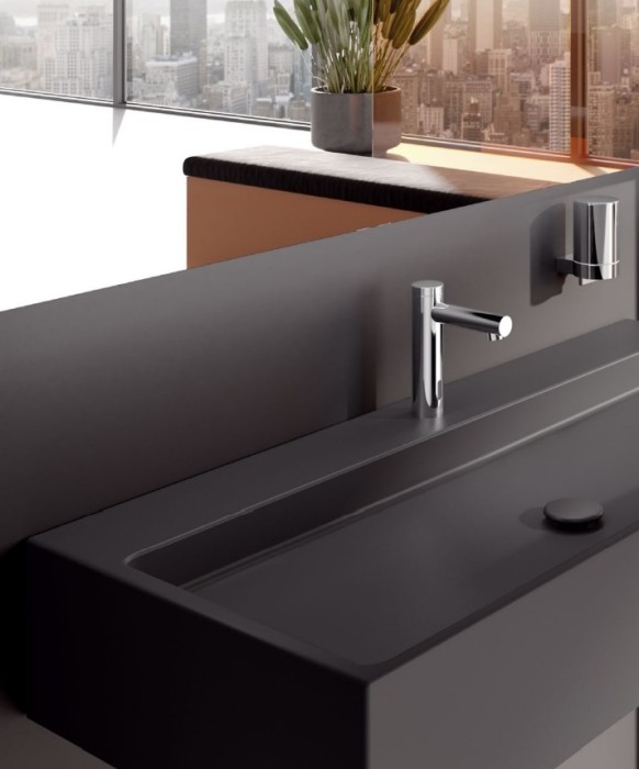 Keuco смеситель электронный для раковины 37110046 вылет 166 мм, с питанием от батареек, ixmo, черный матовый арт. 59511 371100