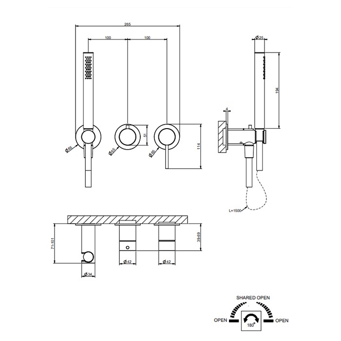 Gessi Смеситель для душа, настенный, с подводом воды и ручной лейкой, 316, 54039#239 цвет: steel brushed