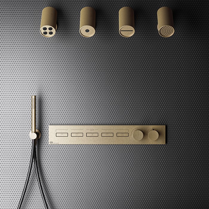 Gessi Термостат для душа, с включением до 5 источников одновременно, Hi Fi, 63018#726 цвет: warm bronze brushed pvd