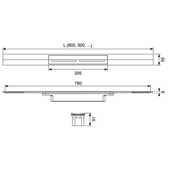 TECE дренажная система 100см, brushed stainless steel, black/сатин, черный, drainprofile - 671021