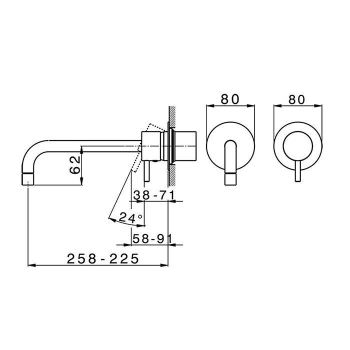 Смеситель для раковины, настенный, Cisal Less New, черный арт. LN00551D40