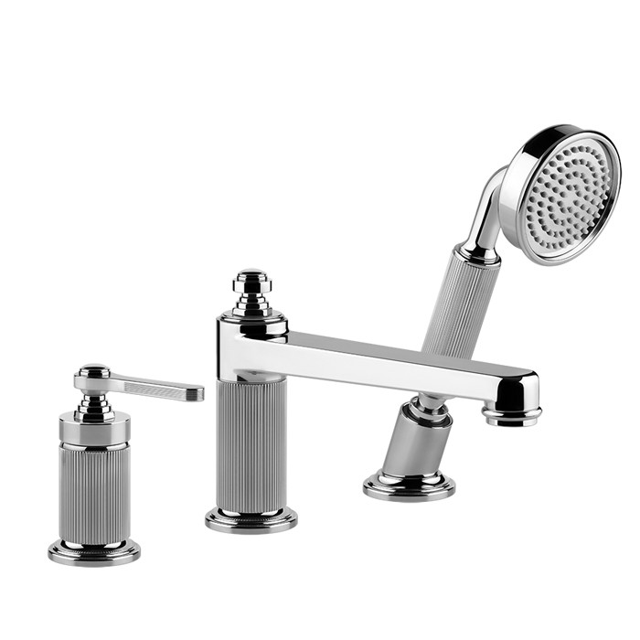 Gessi Смеситель для установки на борт ванны на 3 отверстия, однорычажный, с ручным душем и шлангом 1500 мм., Venti20, 65037#031 цвет: хром