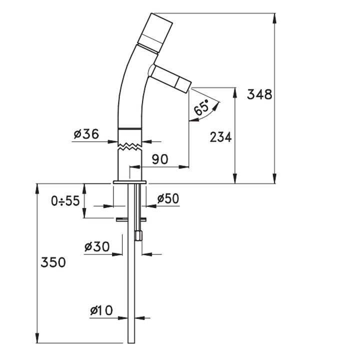 Смеситель для раковины на 1 отверстие высокий h234 мм без донного клапана, Stella Bamboo, хром арт. BT00106AU02