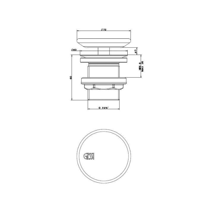 Gessi Донный клапан свободного слива для раковины без перелива, керамическая накладка Rettangolo, хром - 01311#031