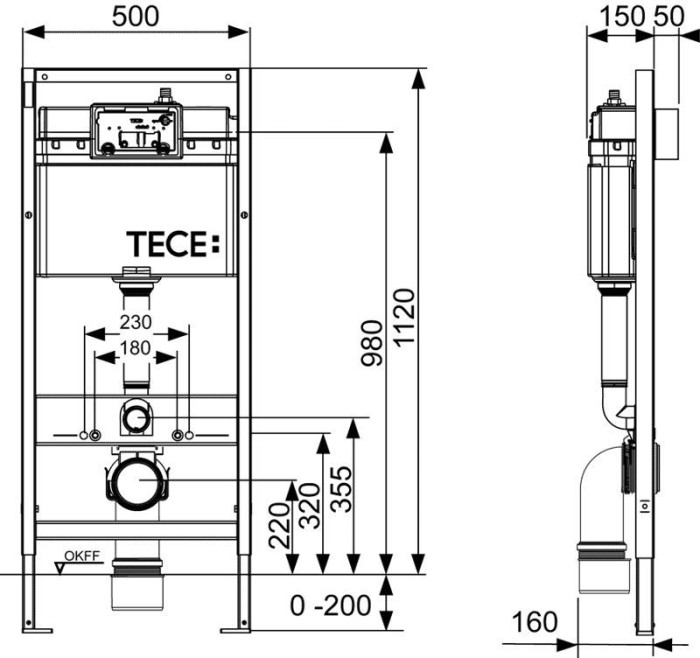 TECE инсталляция для подвесного унитаза k 400 600, - k400600
