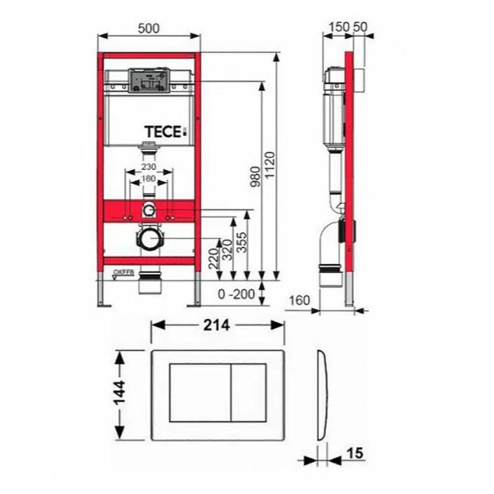 TECE инсталляция для подвесного унитаза k 400 600, - k400600