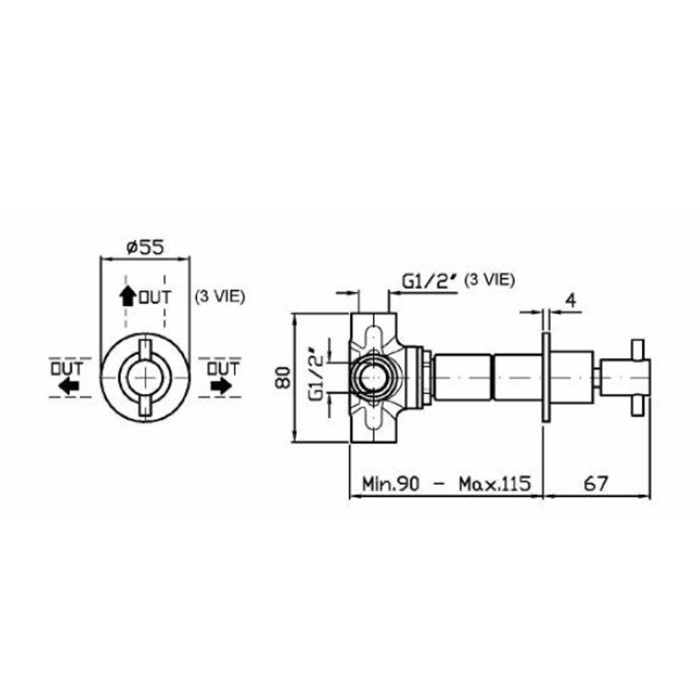 Zucchetti переключатель потоков, на 2 выхода, helm, нержавеющая сталь арт. z94611.x