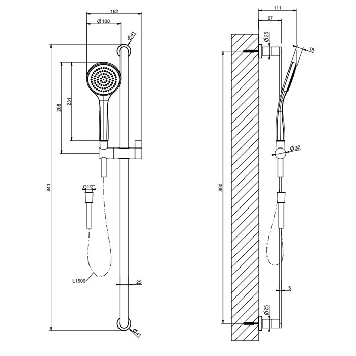Gessi Душевой гарнитур, с ручным душем, легкой очистки, шланг 1,5м, Emporio shower, 47242#031 цвет: хром