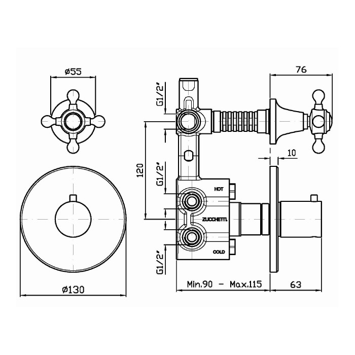 Zucchetti встроенный термостатический смеситель с запорным клапаном, agora, хром арт. zag659 r97820