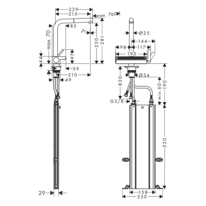 Hansgrohe смеситель для кухни, Aquno Select M81, черный арт. 73830670