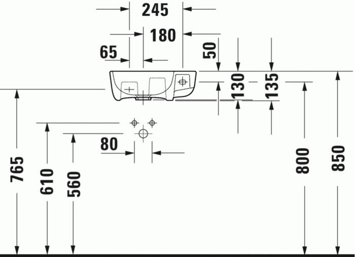 Duravit раковина ассиметричная подвесная с отверстием под смеситель справа, без перелива, me by starck, 0717400000 цвет: белый