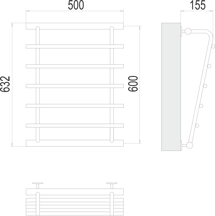 Terminus водяной полотенцесушитель каскад п5 600х500, эконом арт. 4620768885570