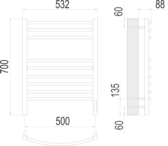 Terminus электрический полотенцесушитель классик п9 500х700 электро (sensor quick touch), электрика люкс арт. 4670078527356