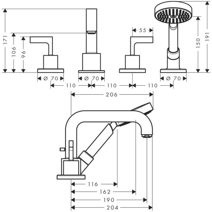 AXOR смеситель на край ванны, Citterio, никель арт. 39446820