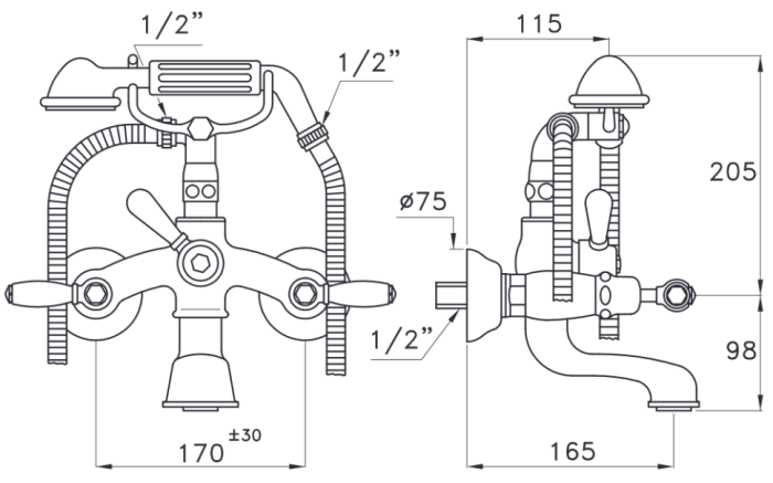 Stella смеситель настенный для ванны и душа, italica, хром арт. il02206cr00
