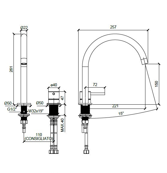 Смеситель однорычажный для раковины на 2 отверстия без донного клапана, Almar Round, латунь арт. E214005.HB