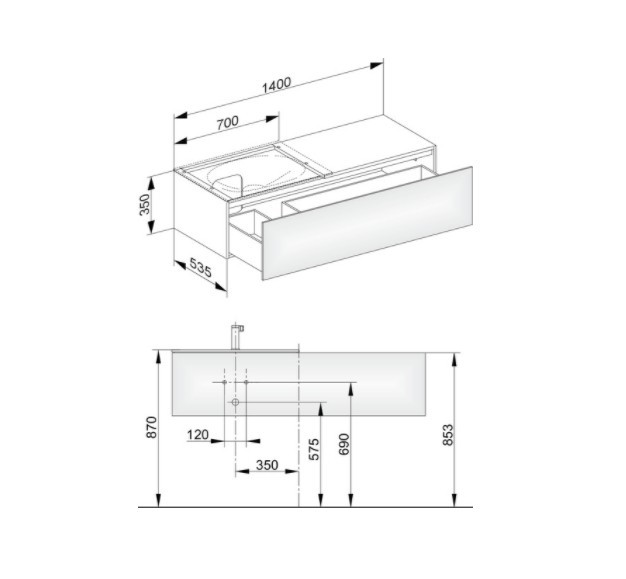 Keuco тумба подвесная под раковину слева с одним выдвижным фронтом, с внутренней светодиодной подсветкой, edition 11, трюфель арт. 31165 370100