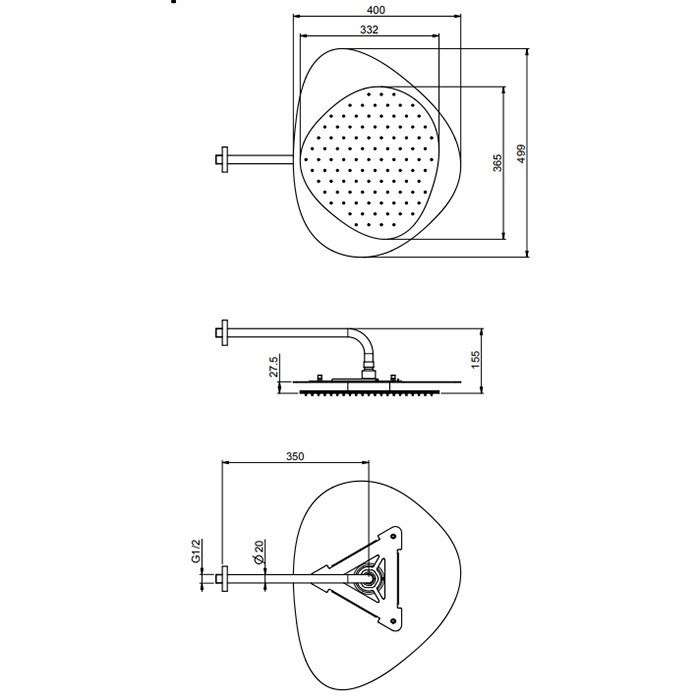 Fima Carlo Frattini верхний душ cloud, в комплекте с настенным держателем 350 мм., верхняя пластина хром wellness, хром арт. f2650ccr