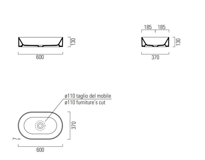 GSI Раковина накладная 60х37х13 см, санфаянс, черный матовый, Kube-x - 945826