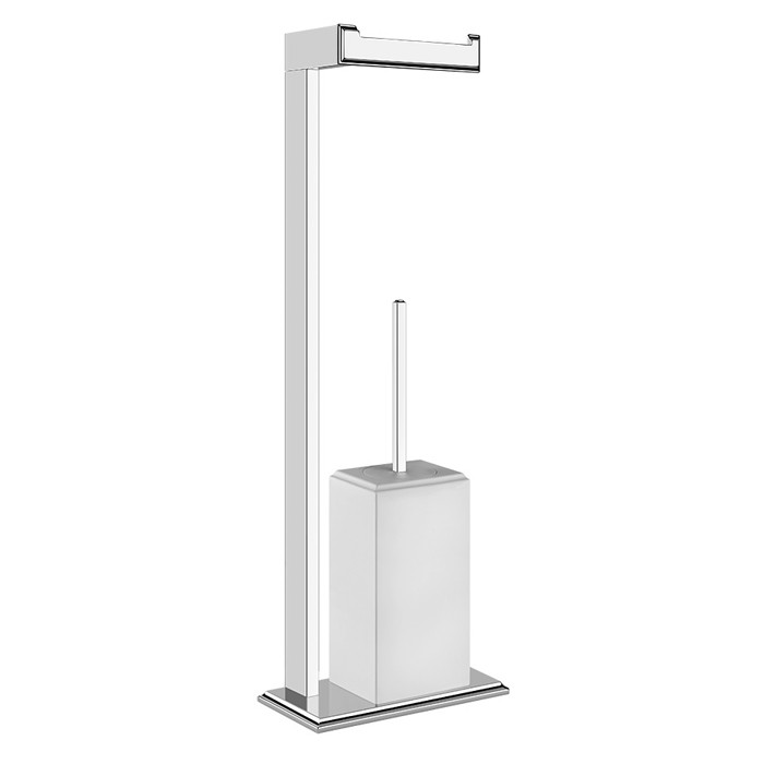 Gessi Напольная стойка с держателем для туалетной бумаги и ершиком, Eleganza, 46553#031 цвет: хром/белый