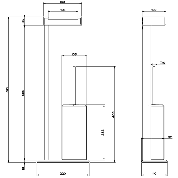 Gessi Напольная стойка с держателем для туалетной бумаги и ершиком, Eleganza, 46553#031 цвет: хром/белый