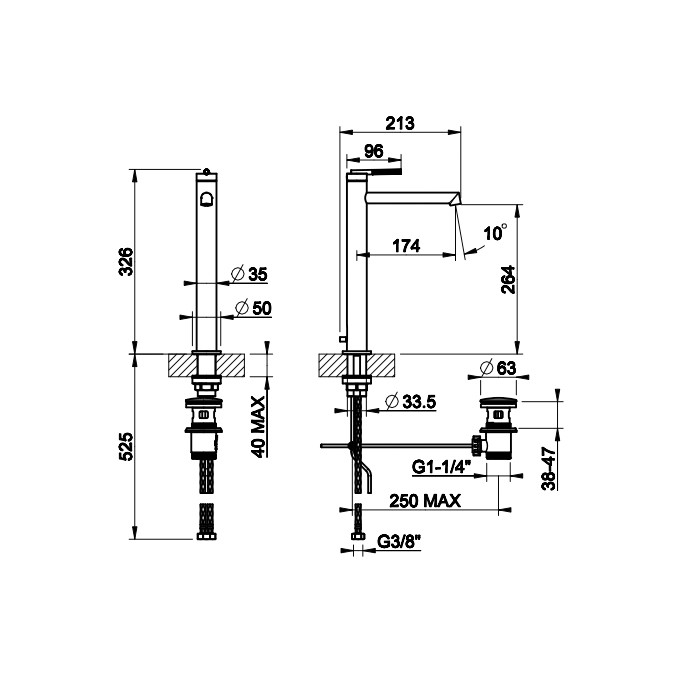Gessi Смеситель для раковины высокий с длинным изливом, с донным клапаном, Ingranaggio, 63505#031 цвет: хром