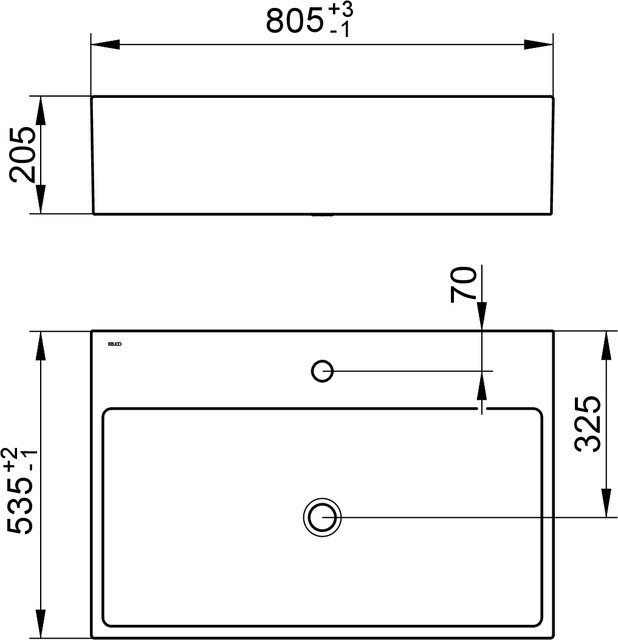 Keuco раковина подвесная из минерального литья с одним отверстием под смеситель альпийский, edition 90, белый альпийский арт. 39061 318001