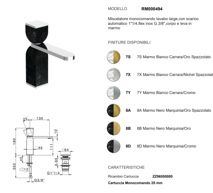 Смеситель для раковины, однорычажный, на 1 отверстие без донного клапана, Cisal HI-RISE, черный, хром арт. RM0004947V