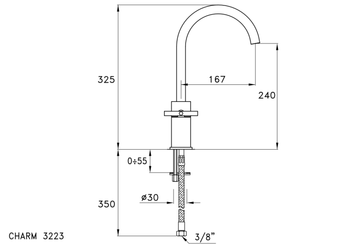 Смеситель для раковины на 1 отверстие, без донного клапана, Stella Charms, черный матовый PVD/медь арт. CH00117PV17020