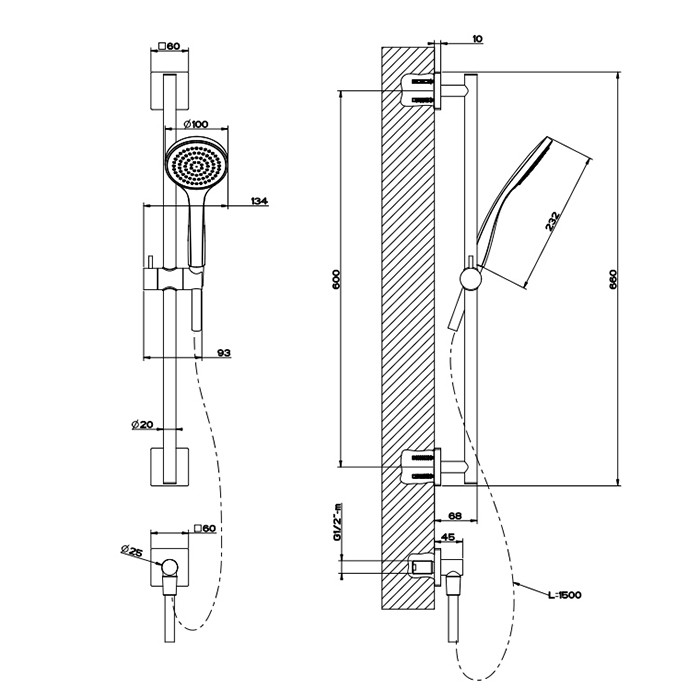 Gessi Душевой гарнитур, с ручным душем, шланг 1,5м и вывод воды, Emporio shower, 47316#031 цвет: хром