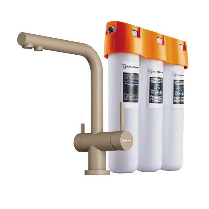 Omoikiri комплект смеситель+фильтр Nagano-CA-P + Pure drop Lite, карамель арт. 4217.8028P