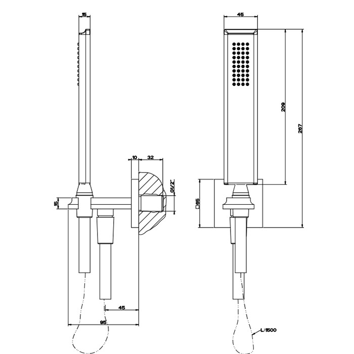 Gessi Душевой комплект: вывод на 1/2”, держатель, шланг 1,5м и душевая лейка, Eleganza, 46127#031 цвет: хром